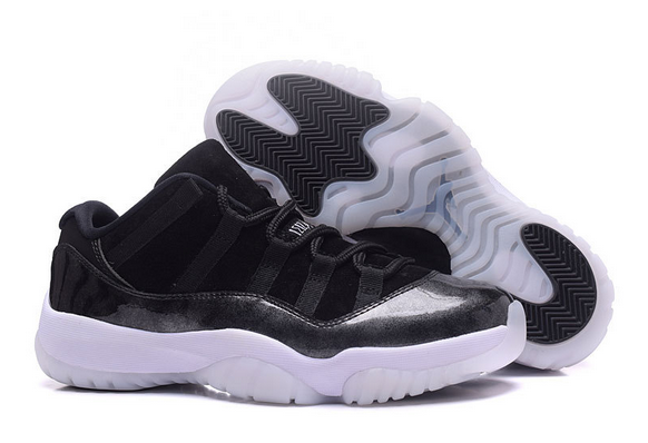 2017 Women Air Jordan 11 Retro Low Barons Black Metallic Silver White Shoes - Click Image to Close